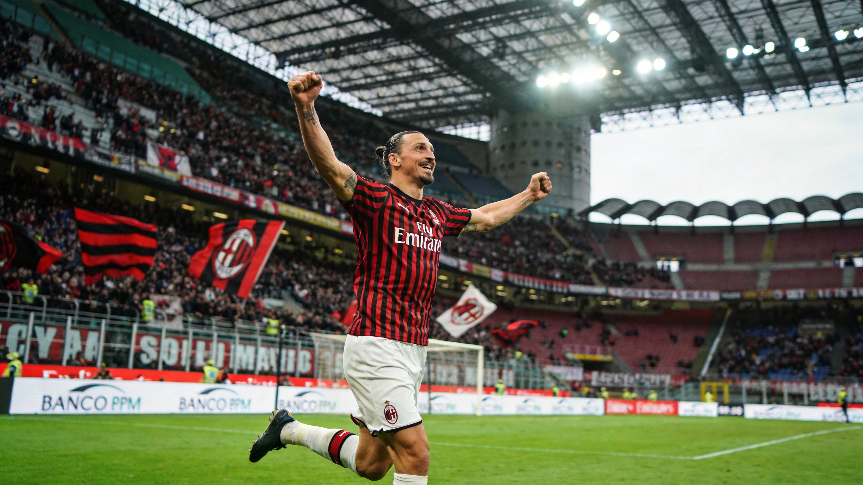 米兰·(milan)中国官方网站首屏主视觉，红黑配色与球场氛围图
